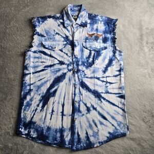 Biker Design Stugis Vest Mens Medium Blue Tie Dye Button 2012 Black Hills Rally